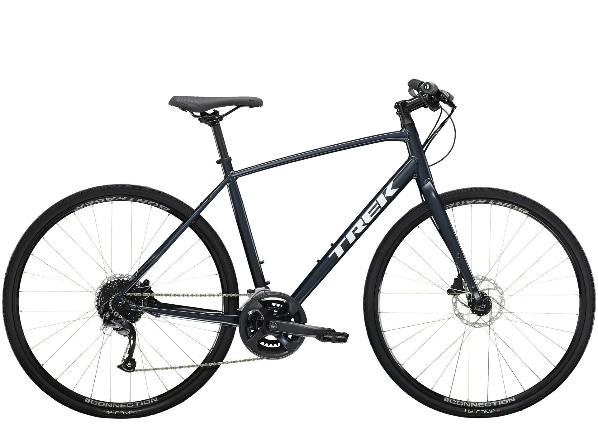 Trek fx2 touring bike. This hybrid bike is ideal for cycling on the ring road around Iceland.